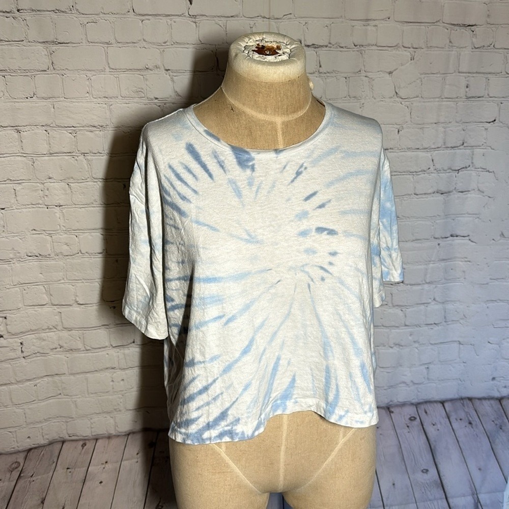 Aeropostale OG Tee Collection 80s Boxy Cropped Tee Blue Tie Dye Large